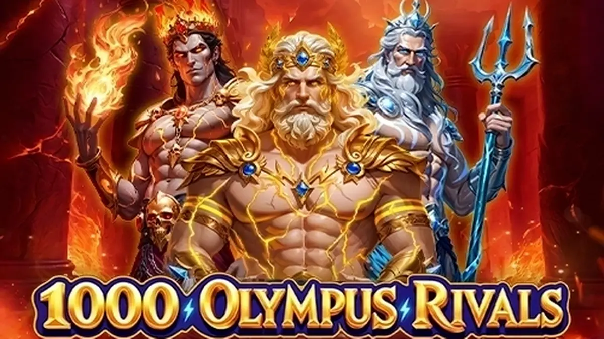Interface do slot 1000 Olympus Rivals com temática mitológica