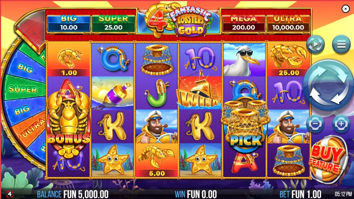 Interface vibrante do slot 4 Fantastic Lobsters Gold com criaturas marinhas e tesouros