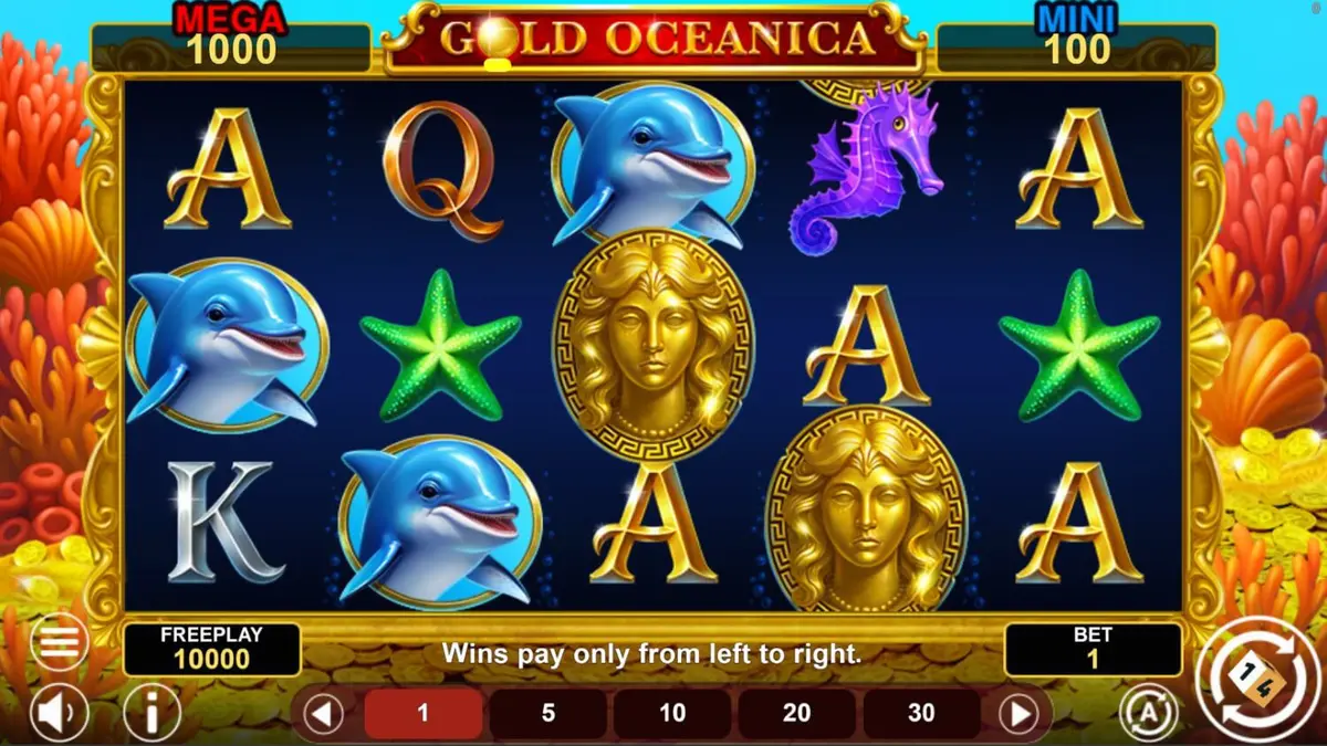 Interface do jogo Gold Oceanica com elementos temáticos submarinos